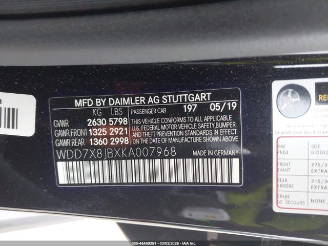 WDD7X8JBXKA007968 Mercedes-Benz Amg Gt 63 4-door Coupe