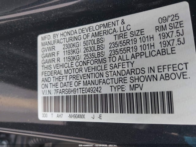 7FARS6H91TE049242 Honda Cr-v Hybrid Awd Sport Touring