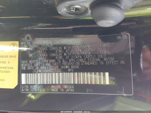 Aukcja sprzedaży 2006 Lexus Rx 400h, vin: JTJHW31U660022000, numer aukcji: 44469380