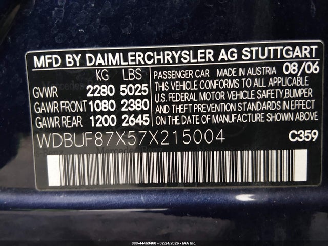 44469468 :رقم المزاد ، WDBUF87X57X215004 vin ، 2007 Mercedes-benz E 350 4matic مزاد بيع