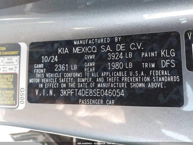 Aukcja sprzedaży 2025 Kia K4 Lxs, vin: 3KPFT4DE8SE046054, numer aukcji: 44469483
