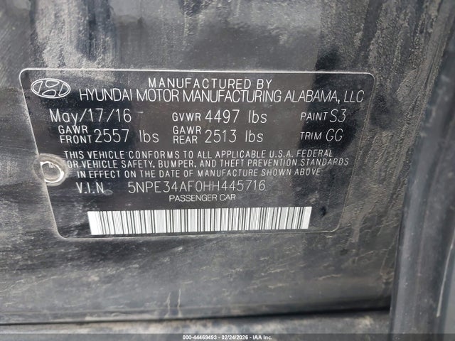 5NPE34AF0HH445716 Hyundai Sonata Limited