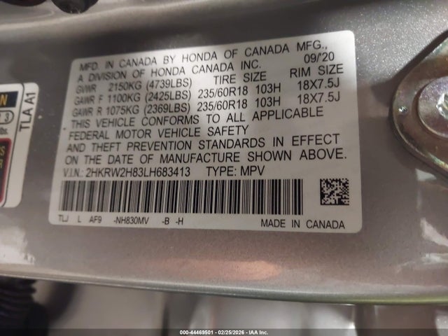 2HKRW2H83LH683413 Honda Cr-v Awd Ex-l