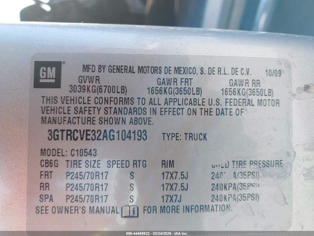 Aukcja sprzedaży 2010 Gmc Sierra 1500 Xtra Fuel Economy, vin: 3GTRCVE32AG104193, numer aukcji: 44469522