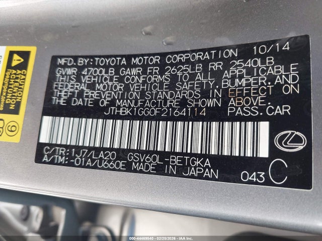 JTHBK1GG0F2164114 Lexus ES 350