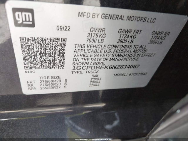 Aukcja sprzedaży 2022 Chevrolet Silverado 1500, vin: 1GCPDBEK6NZ634067, numer aukcji: 44469572