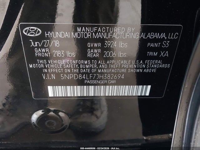 5NPD84LF7JH382694 Hyundai ELANTRA SEL