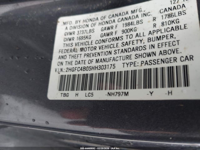 Honda Civic Lx-p 2017 2HGFC4B05HH303175 Image 9