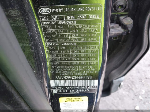 SALVR2BGXEH944276 Land Rover Range Rover Evoque Pure