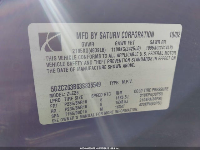 2003 SATURN VUE 5GZCZ63B63S836549 Photo 8