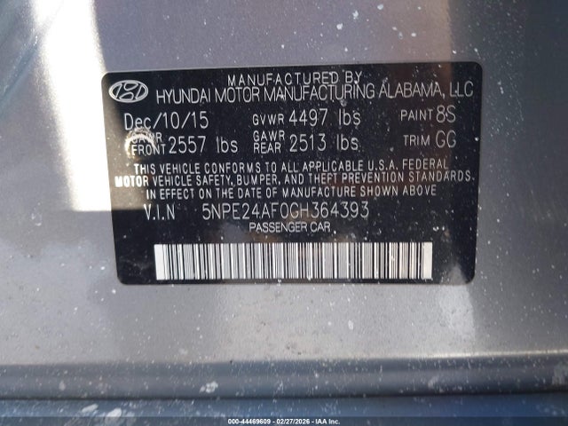 5NPE24AF0GH364393 Hyundai SONATA SE