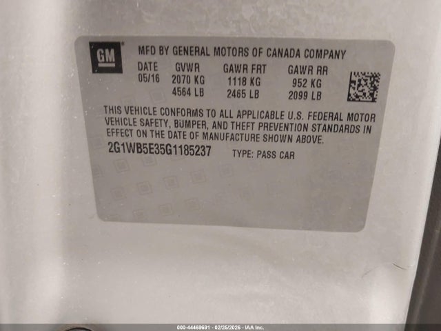 Chevrolet Impala Limited Lt 2016 2G1WB5E35G1185237 Image 9