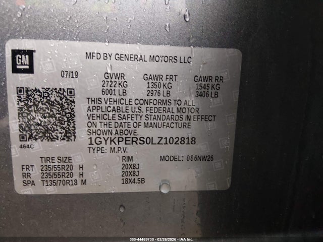 44469700 :رقم المزاد ، 1GYKPERS0LZ102818 vin ، 2020 Cadillac Xt6 Fwd Premium Luxury مزاد بيع