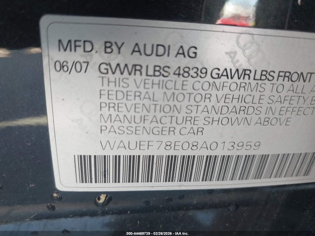 Продажа на аукционе авто 2008 Audi A4 2.0t, vin: WAUEF78E08A013959, номер лота: 44469739
