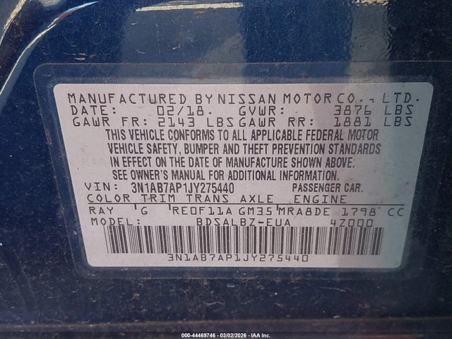 Nissan SENTRA S 2018 3N1AB7AP1JY275440 Image 9