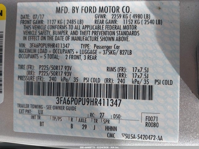 2017 FORD FUSION ENERGI 3FA6P0PU9HR411347 Photo 8