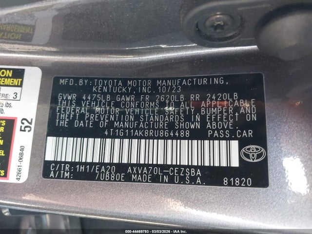 4T1G11AK8RU864488 Toyota CAMRY SE