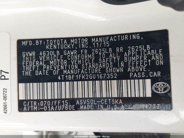 Toyota CAMRY SE 2016 4T1BF1FK2GU167352 Image 9