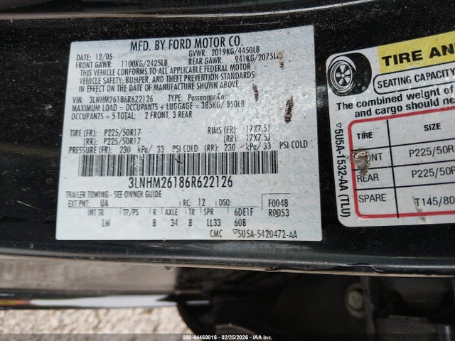 2006 LINCOLN ZEPHYR 3LNHM26186R622126 Photo 8