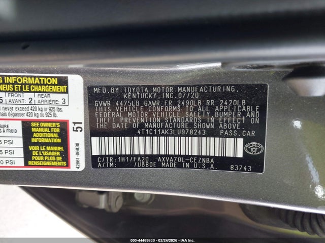4T1C11AK3LU978243 Toyota CAMRY LE