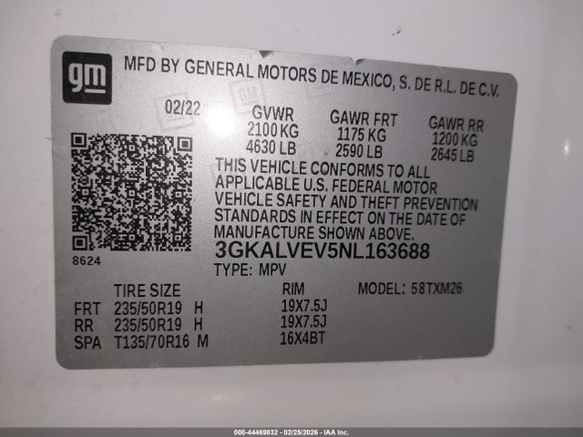 Aukcja sprzedaży 2022 Gmc Terrain Awd Slt, vin: 3GKALVEV5NL163688, numer aukcji: 44469832