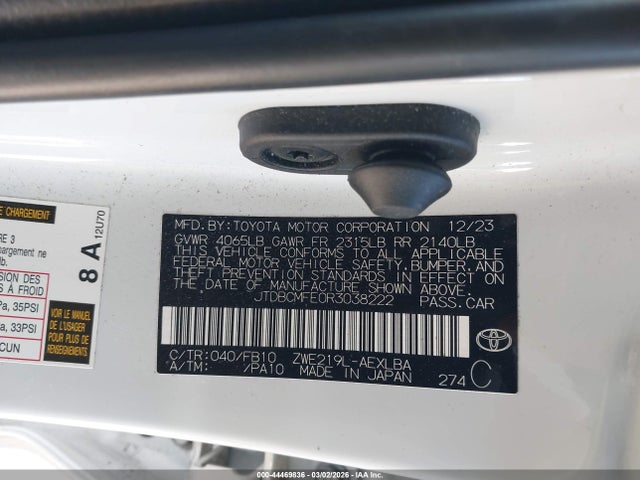 JTDBCMFE0R3038222 Toyota Corolla Hybrid Le