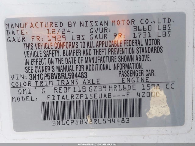 3N1CP5BV8RL594483 Nissan Kicks S Xtronic Cvt