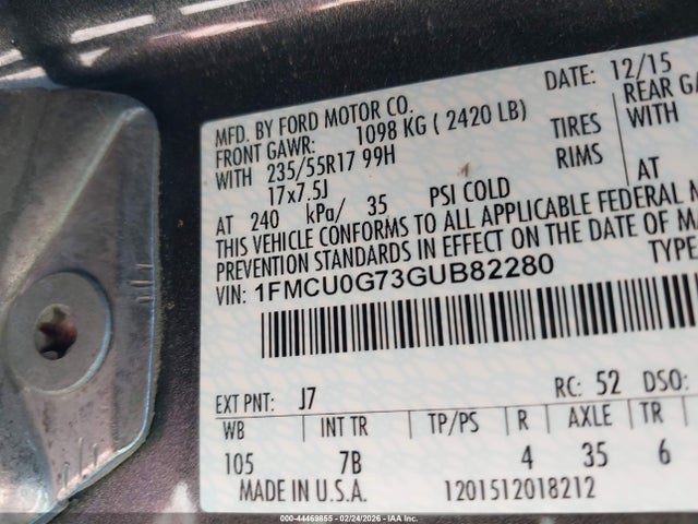 1FMCU0G73GUB82280 Ford ESCAPE SE