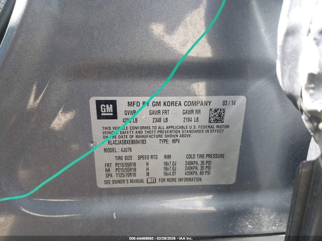 44469860 :رقم المزاد ، KL4CJASBXEB694183 vin ، 2014 Buick Encore مزاد بيع