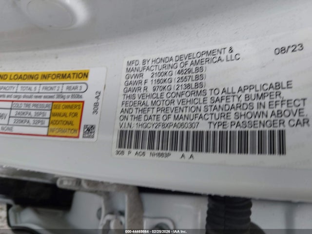 Продажа на аукционе авто 2023 Honda Accord Hybrid Touring, vin: 1HGCY2F8XPA060307, номер лота: 44469864