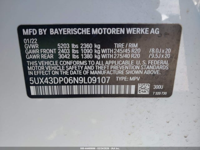 5UX43DP06N9L09107 BMW X3 Sdrive30i