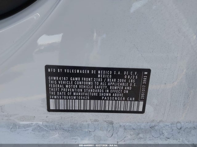 2025 Volkswagen Jetta 1.5t S მანქანა იყიდება აუქციონზე, vin: 3VW5X7BU6SM109425, აუქციონის ნომერი: 44469881