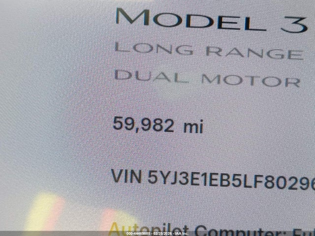 Продажа на аукционе авто 2020 Tesla Model 3 Long Range Dual Motor All-wheel Drive, vin: 5YJ3E1EB5LF802967, номер лота: 44469885