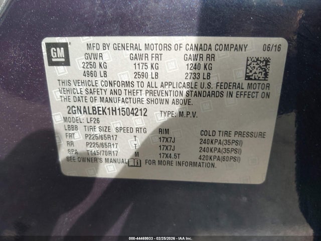 Aukcja sprzedaży 2017 Chevrolet Equinox Ls, vin: 2GNALBEK1H1504212, numer aukcji: 44469933