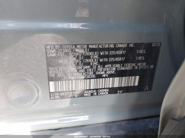 2022 Toyota Rav4 Hybrid Xle მანქანა იყიდება აუქციონზე, vin: 2T3RWRFV6NW130395, აუქციონის ნომერი: 44469987