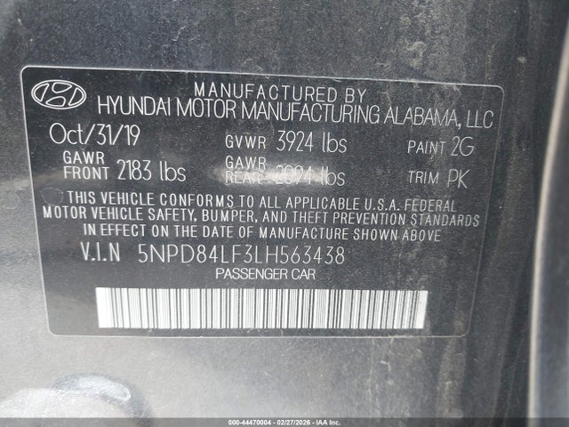 5NPD84LF3LH563438 Hyundai ELANTRA SEL