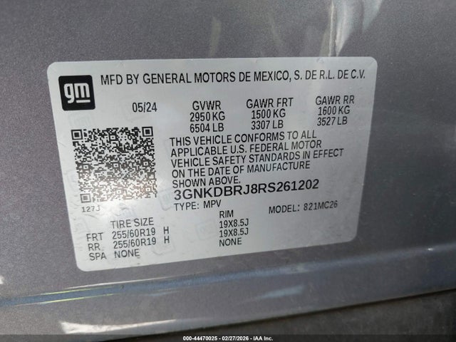 3GNKDBRJ8RS261202 Chevrolet Blazer Ev Eawd 2lt