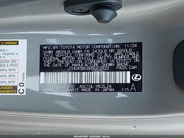 2024 Lexus Rc 300 მანქანა იყიდება აუქციონზე, vin: JTHDA5BC6R5012932, აუქციონის ნომერი: 44470035