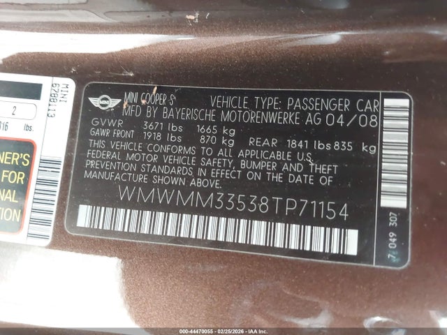 2008 MINI COOPER S CLUBMAN WMWMM33538TP71154 Photo 8
