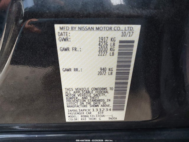 Продаж на аукціоні авто 2018 Nissan Altima 2.5 Sl, vin: 1N4AL3APXJC133234, номер лоту: 44470056
