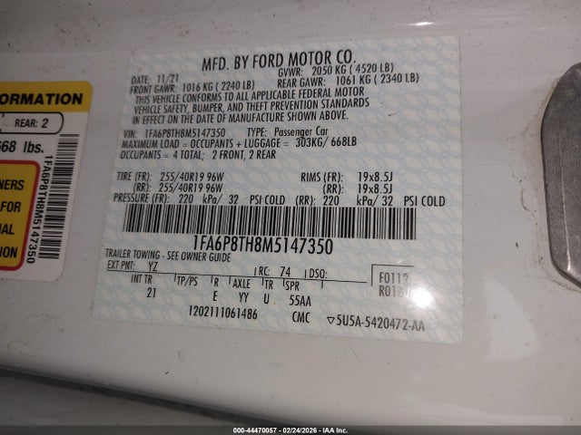 Ford Mustang Ecoboost Fastback 2021 1FA6P8TH8M5147350 Image 9