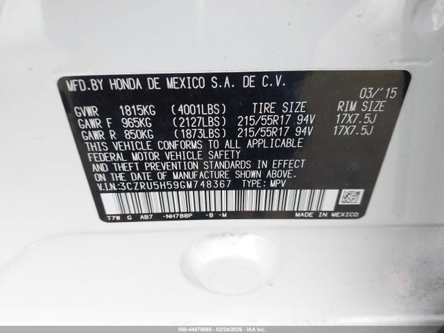 3CZRU5H59GM748367 Honda HR-V EX