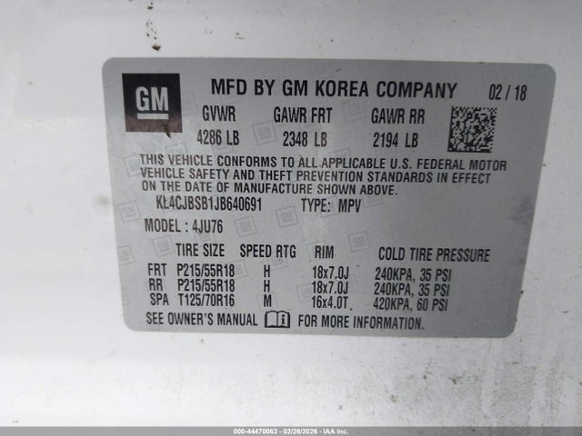 44470063 :رقم المزاد ، KL4CJBSB1JB640691 vin ، 2018 Buick Encore Preferred Ii مزاد بيع