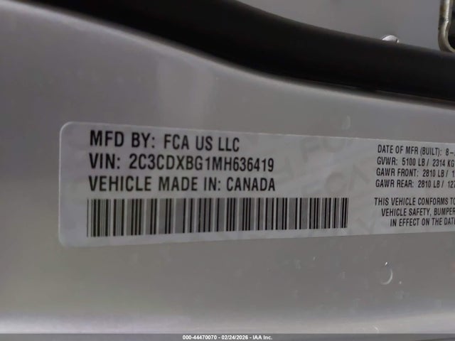 2C3CDXBG1MH636419 Dodge Charger Sxt Rwd