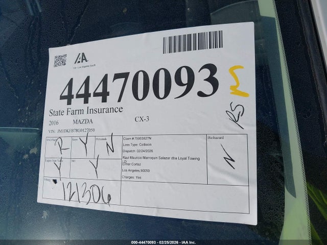 44470093 :رقم المزاد ، JM1DKFB78G0127050 vin ، 2016 Mazda Cx-3 Sport مزاد بيع