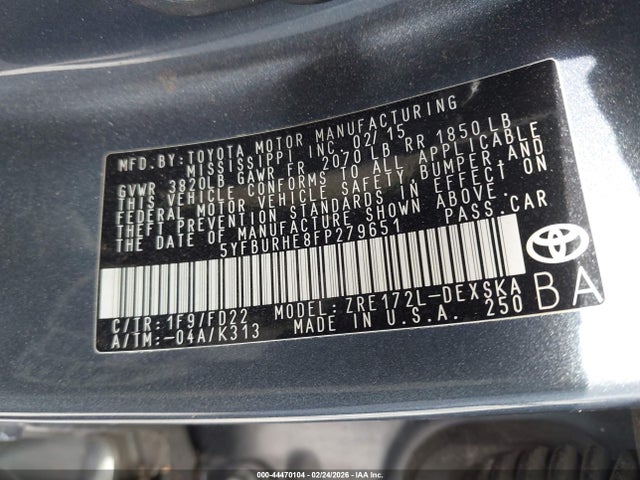 Toyota Corolla S Plus 2015 5YFBURHE8FP279651 Image 9