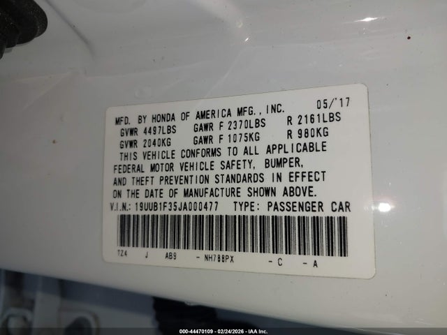 Aukcja sprzedaży 2018 Acura Tlx, vin: 19UUB1F35JA000477, numer aukcji: 44470109