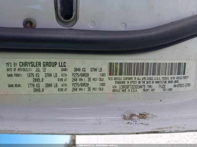 Aukcja sprzedaży 2012 Ram 1500 St, vin: 1C6RD6FT2CS310473, numer aukcji: 44470114