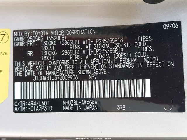 Aukcja sprzedaży 2007 Lexus Rx 400h, vin: JTJHW31U372009906, numer aukcji: 44470130