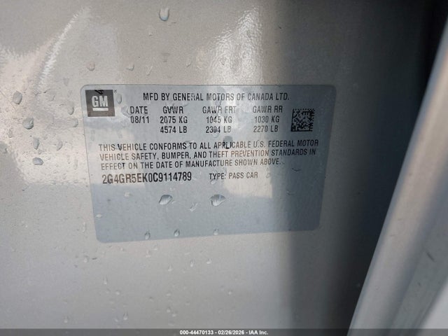 Aukcja sprzedaży 2012 Buick Regal, vin: 2G4GR5EK0C9114789, numer aukcji: 44470133